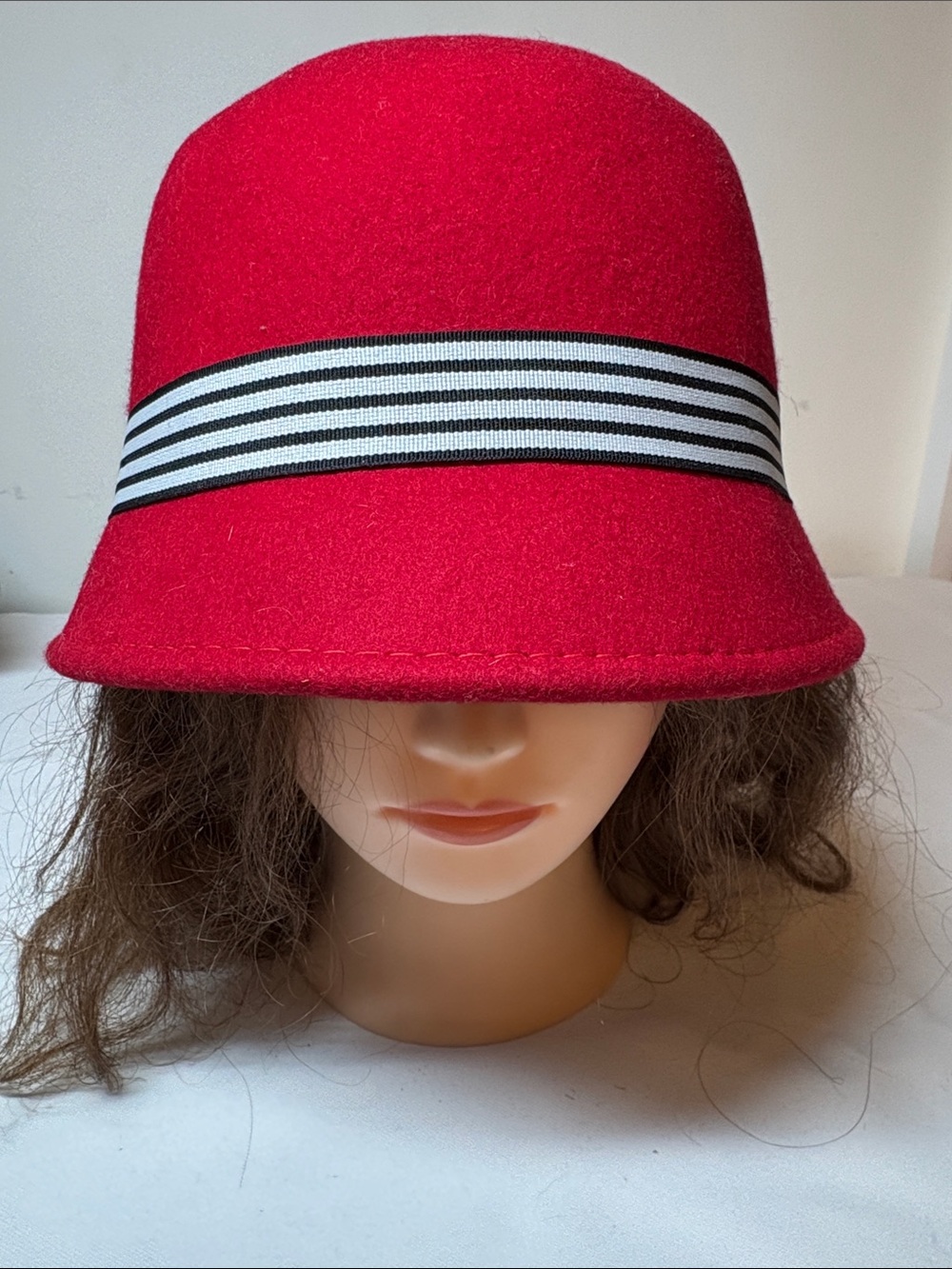 Adora Hats Red Wool Bucket Hat with Grosgrain Band One Size
